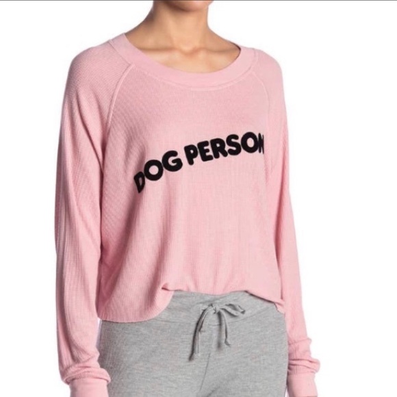 Wildfox Tops - WILDFOX Monte Dog Person Oversized Thermal Crop Top in Pink Size Small (NWOT)